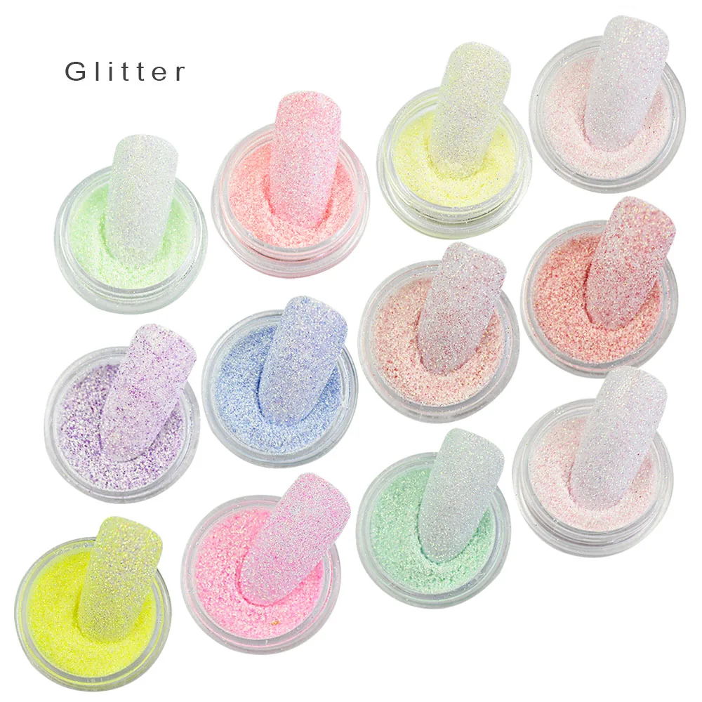 

1Set Nail Glitter Powder 12PCS Sugar Nail Powders Mermaid Gradient Glitter Nail Powder Set For Nails Art Pigment Powder SF3066
