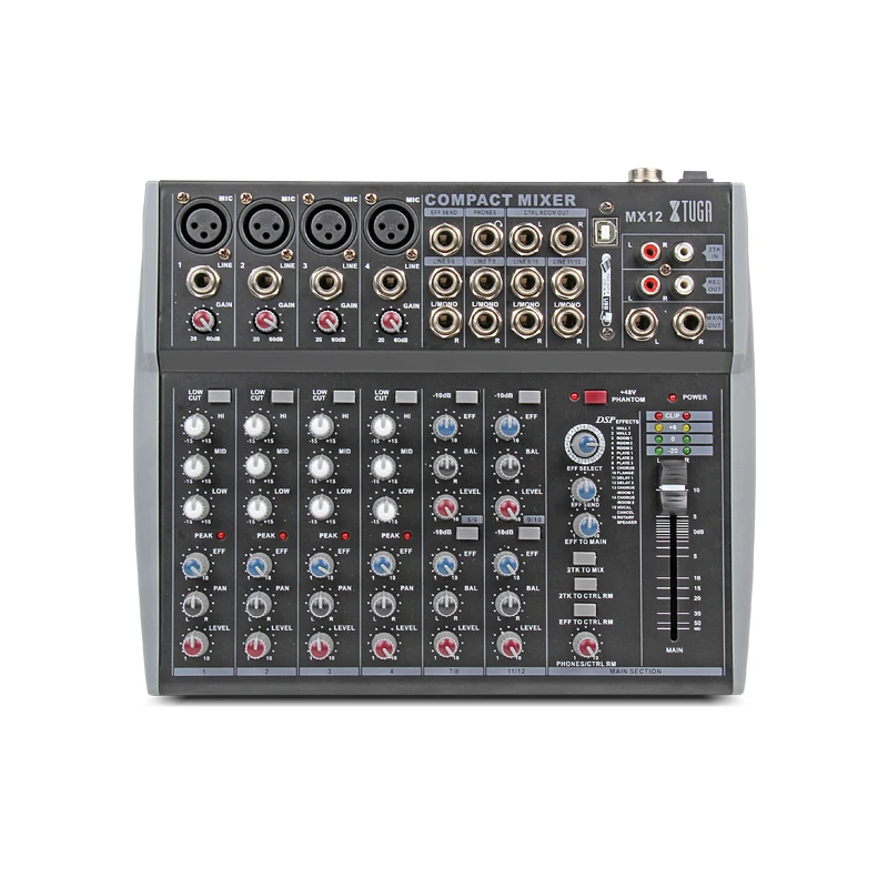 XTUGA 12 Каналы аудио DJ микшер смеситель микшерный пульт с USB XLR линии Вход 48В