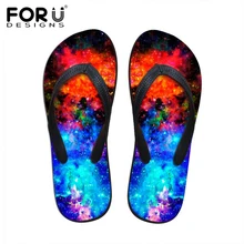 FORUDESIGNS/Женские повседневные домашние тапочки; летние пляжные шлепанцы на плоской подошве с 3D рисунком Галактики, космоса, звезды; сандалии для студенток