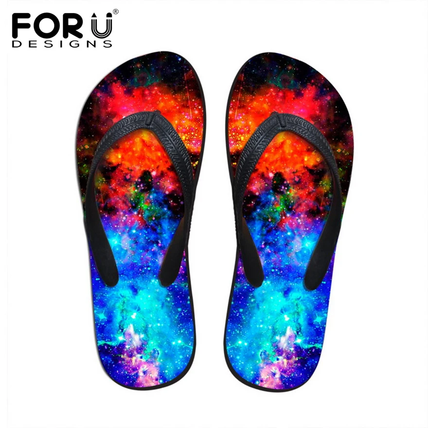 

FORUDESIGNS Women Casual House Slippers 3D Galaxy Space Star Pattern Summer Flats Flipflops Beach Sandals for Ladies Student