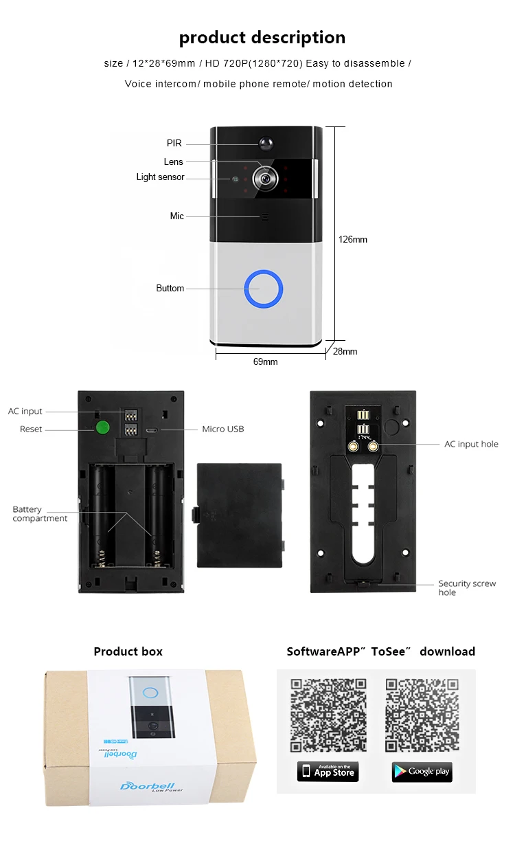 M3 WiFi Smart Беспроводной видео звонок 720 P PIR Ночное видение дверной звонок Android IOS смарт-домофон дверной звонок с Дингдонг