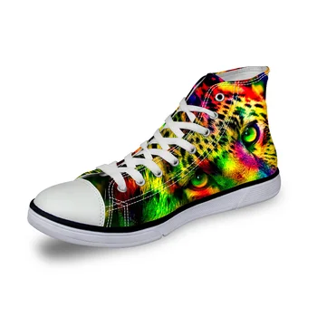 

Customized New Arrival Man Comfortable Fashion Canvas Shoes High Top Cloth shoes Flat Heel 3D Animal Printing Tiger Cat America