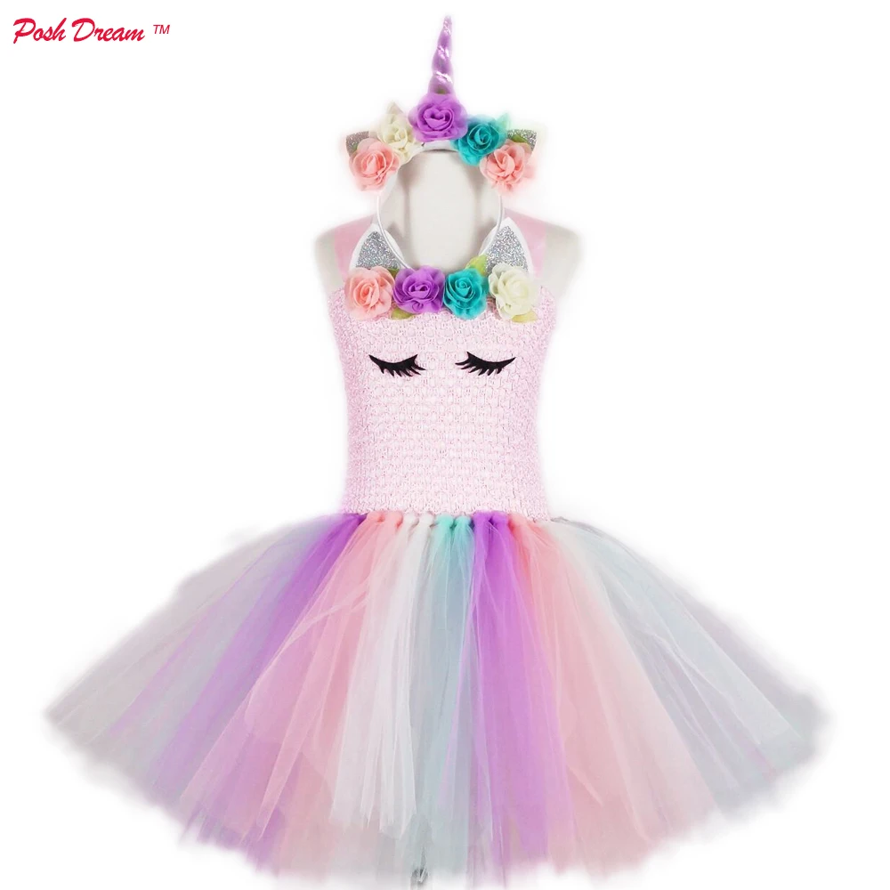 

POSH DREAM Unicorn Flower Cosplay Girls Clothing for Halloween party Carnival Costume Flower Kids Girls Unicorn Tutu Dresses D