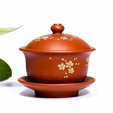 120 мл Исин натуральная фиолетовая глина НЕОБРАБОТАННАЯ руда чайный набор из пиалы с крышкой с рисунком цветка сливы Винтаж чайная посуда для бытовых Tieguanyin Чайник для Пуэра