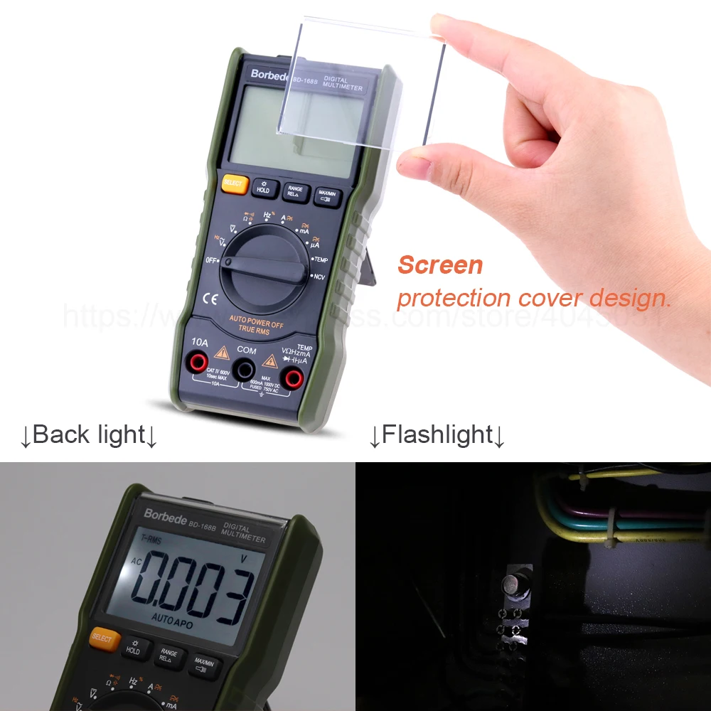 Beste Borbede Digitale Multimeter DC AC Capaciteit Weerstand uitgang Temperatuur Tester 6000 count