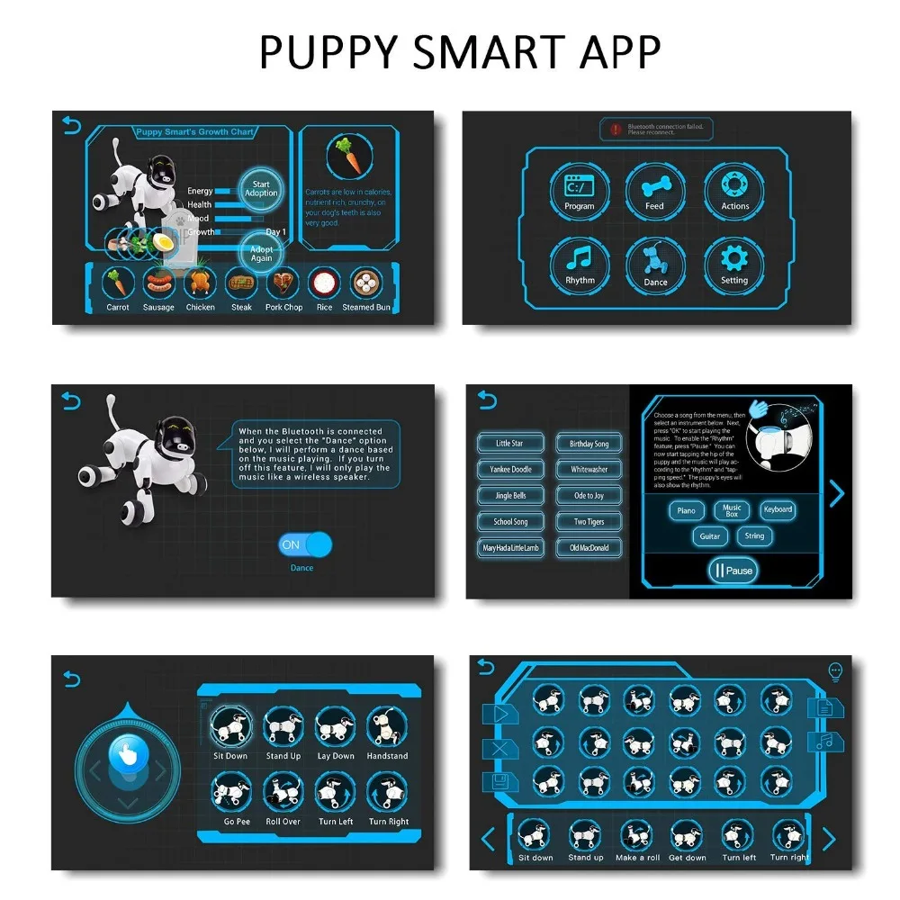 Робот, собака, голосовое управление и приложение, светодиодный робот, AI собака, интерактивные игрушки, танцы, поет, воспроизводит музыку