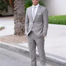 Две кнопки(куртка+ брюки+ галстук+ платок) светло-серый мода Для мужчин костюмы костюм Homme офисные Свадебные Бизнес мужской костюм