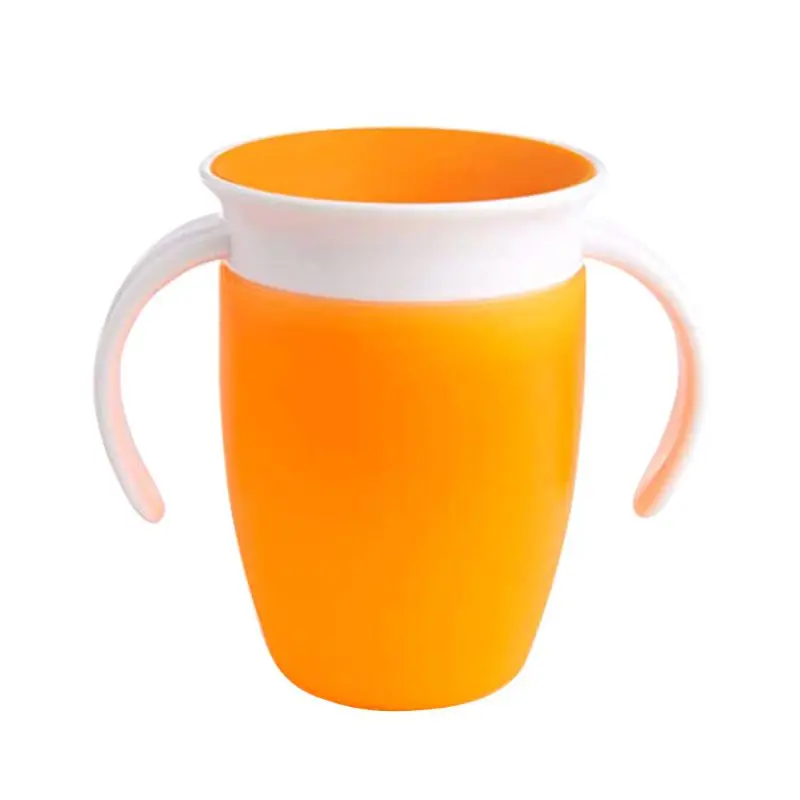 360 градусов Автоматическая блокировка 240 мл/8 унций анти протекающая детская вода питьевой тренажер Волшебная чашка гуманные ручки яркий цвет детские аксессуары - Цвет: Оранжевый