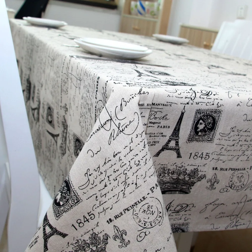 Tower Print Decorative Table Cloth Party Cotton Linen Outdoor Rectangle Dining Table Cover Birthday For Kitchen Tafelkleed Zwart