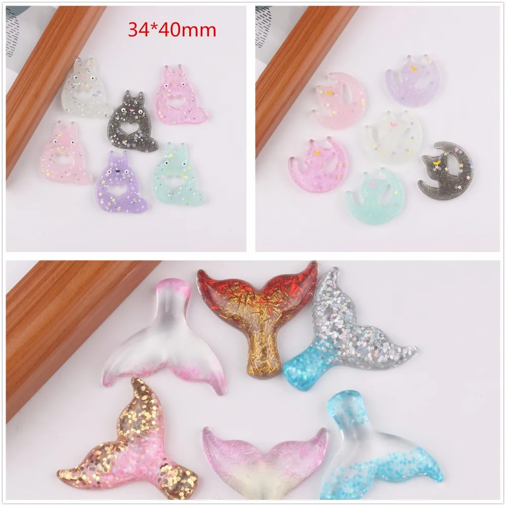 

10pcs/lot kawaii blingbling resin cat mermaid tail resin cabochons accessories