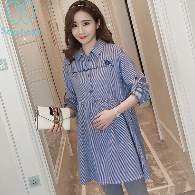 Buy 2823 Quality Striped Cotton Maternity Blouses 2018 Spring Fashion Clothes