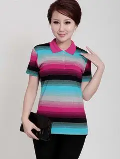 Высокое качество, женская летняя рубашка поло с коротким рукавом в полоску размера плюс 3XL 4XL 5XL 6XL, хлопковая тонкая рубашка поло, женская одежда, топы - Цвет: color 14