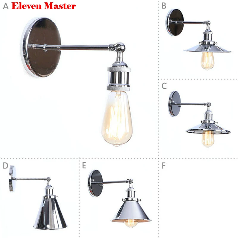 

Chrome American Village Wall Lamp E27 with lampshade Iron Industrial restaurant led wall lamp bar Bedroom wall light MWL0019