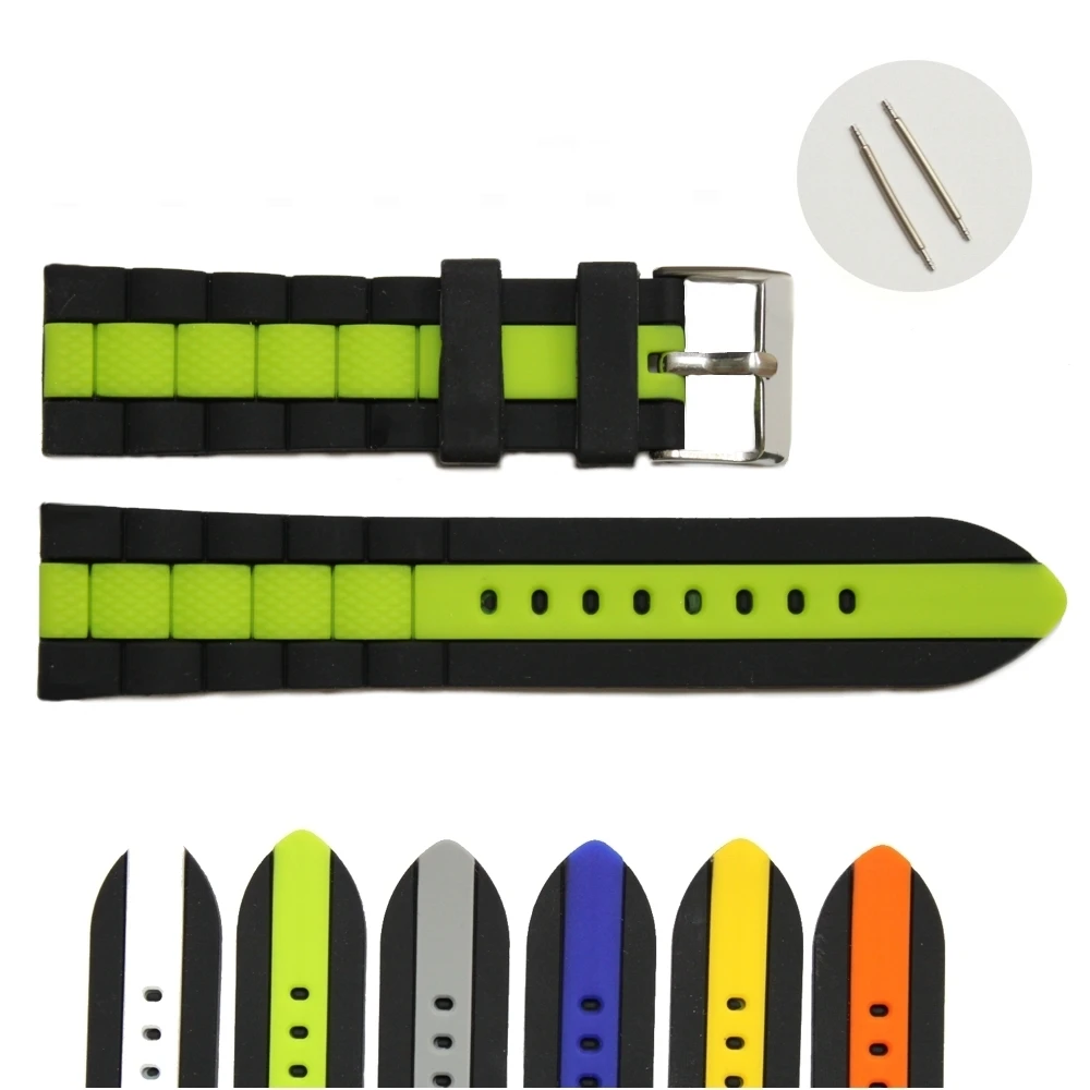 

22mm Neon Black With Green Natural Silicone Jelly Watch Band Straps Free Spring Bar for Repairment Watches Use WB1050C22JB