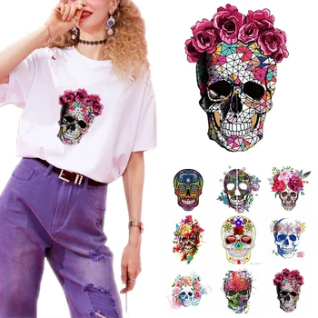 

Heat Transfer Iron On Jeans 1PC Cartoon Hot Sale Washable Popular Clothes Patches Skull Flower Badge Stickers Clothes