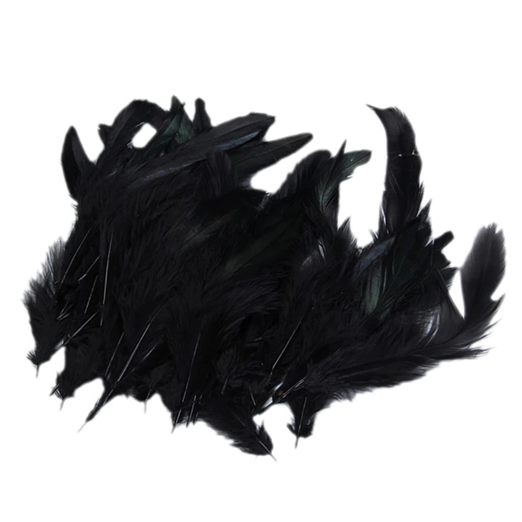 50pcs Black Dyed Rooster Cock Feather Decoration Hat Costume Craft DIY 4-7 Inch