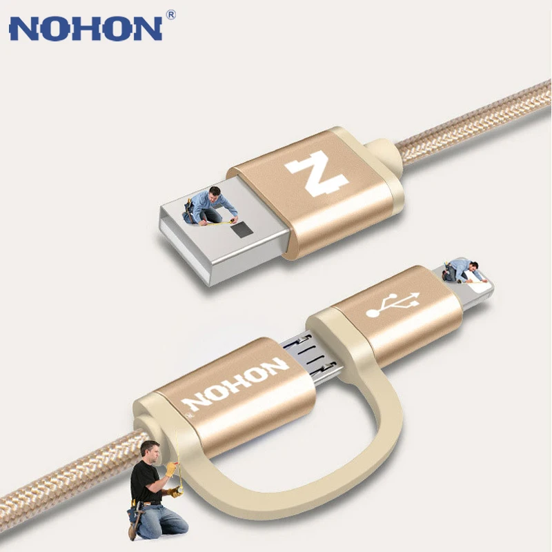 

NOHON 2 IN 1 Micro 8pin USB Charger Cable For iPhone 8 7 6 6S Plus 5S iOS 10 9 Samsung LG HTC Mobile Phone USB Cables