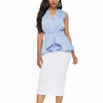 

2019 Women Fashion Office Lady Shirt Casual Female Sleeveless Tops Elegant V Neck Summer Ruffled Blouse