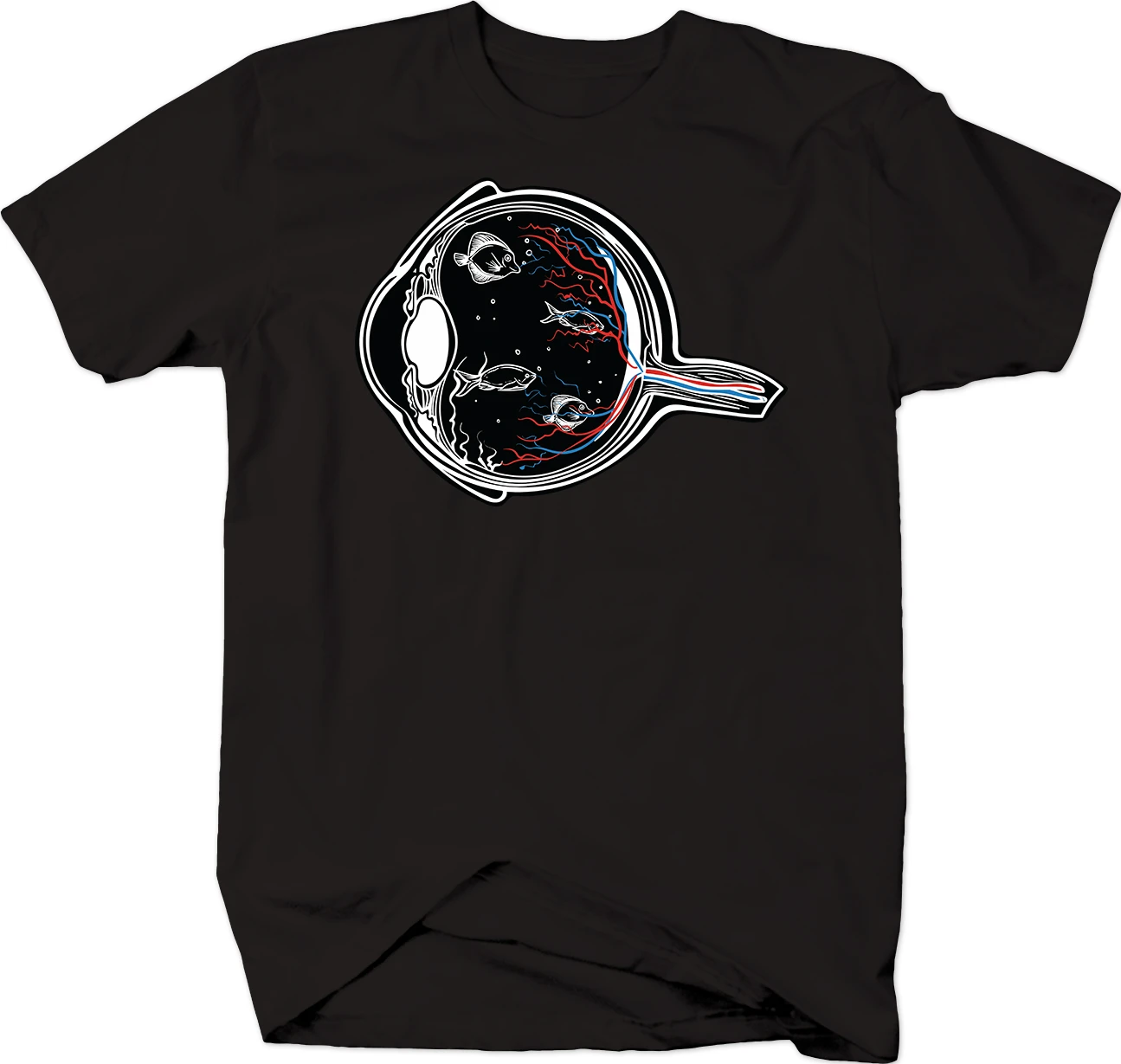 

Fish Swimmings in Eye Ball Retina Cornea Pupil Sea Weed Tshirt Men's Strange Casual Tees