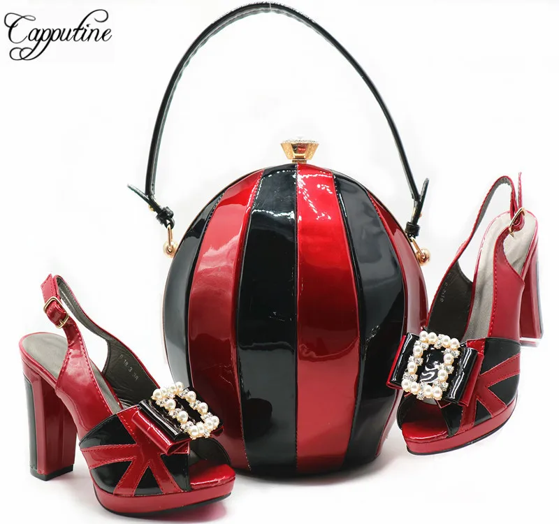 New Arrival PU Leather Woman Shoes And Bag Set For Wedding Party Fashion High Heels Shoes And Evening Bag Set 6Colors Stock G55
