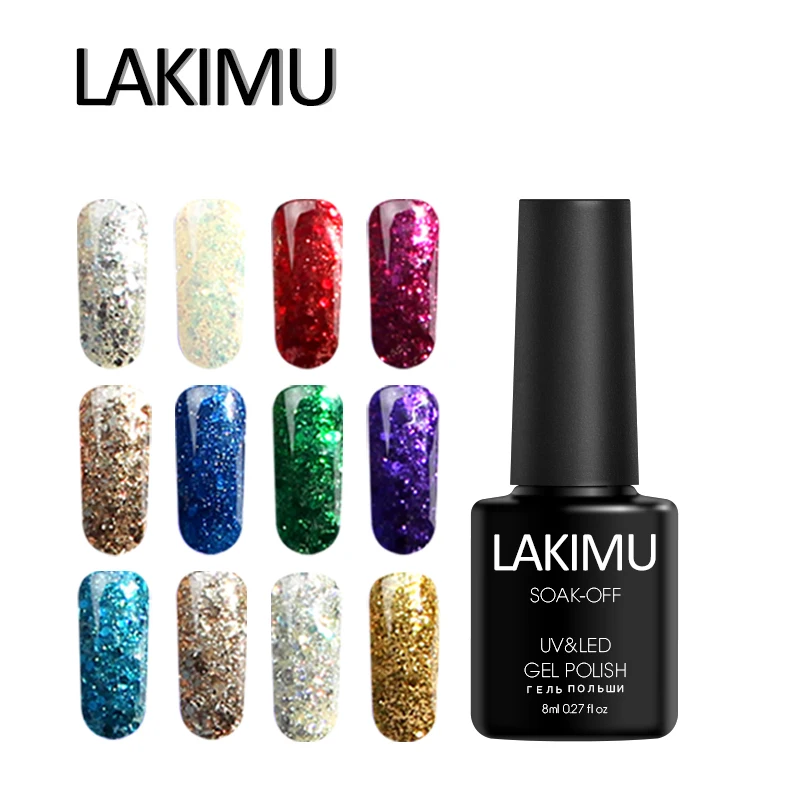 

LAKIMU Soak Off Material Platinum UV LED Gel Nail Polish Glitter Pearl Diamonds Color Gel Paint Lacquer Nail Art Holographic