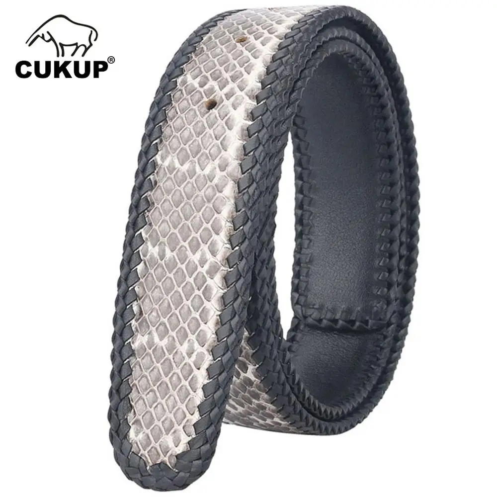 

CUKUP Unisex Quality 100% Real Snake Leather Belt Female Male Pin & Smooth White Style Belts for Women Without Buckle NCK340