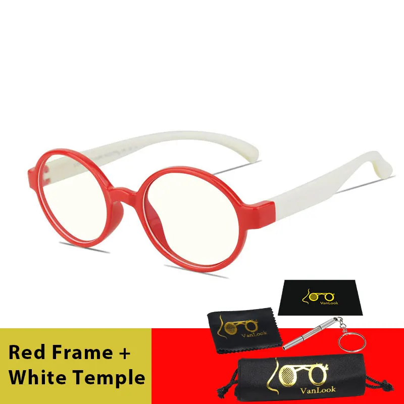 Vanlook Anti Blue Ray Light Blocking Round Kids Screen Glasses for Computer Gamer Kid Boy Girl Child Lunette de Protection Ecran - Frame Color: Red White