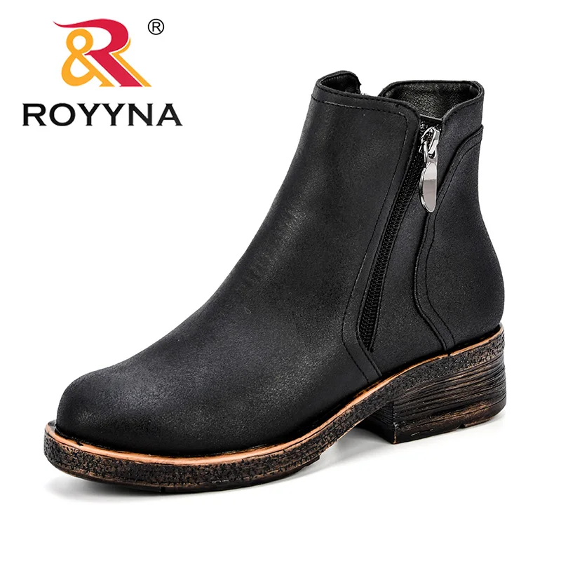 

ROYYNA Fashion Synthetic Leather Boots For Women Mid-Calf Boots Spring Autumn Boots Women's Shoes Thick Heels Short Boots