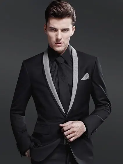 

Latest one Button Groom Tuxedos Black Best man Shawl Lapel Groomsman Men Wedding Suits ( jacket+Pant+tie)