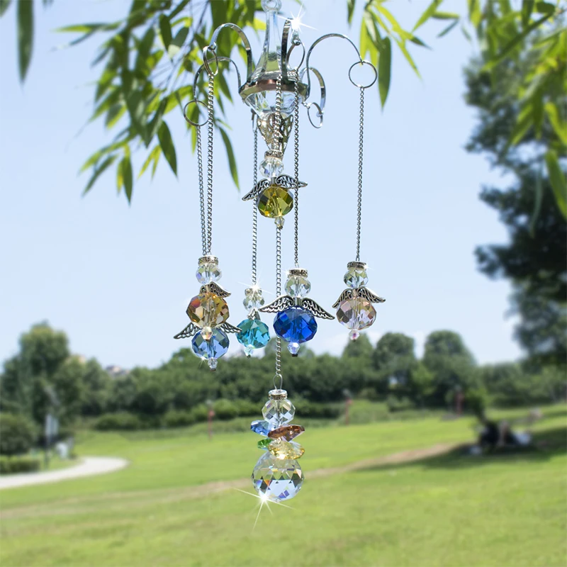 H&D Hanging Guardian Angel Crystal Prism Ball Suncatcher Rainbow