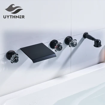 

Newly Arrival Waterfall Oil Rubbed Bronze(Black) Bathtub Faucet Wall Mount Three Handle Switch Mixer Tap Solid Brass Hot&Cold