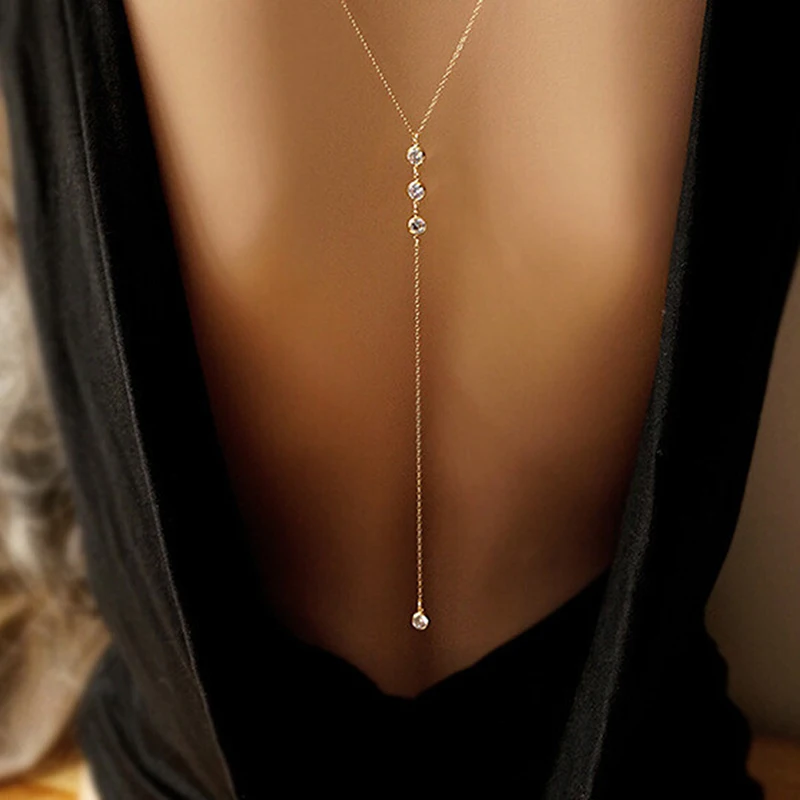 

Women Boho Beach Bikini Bib Crystal Wedding Summer Dress Backdrop Back Body Chain Necklace Jewelry Body Jewelry 369080