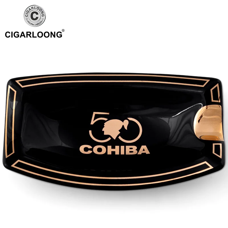Новые COHIBA аксессуары для сигар керамическая пепельница для сигар 1 держатель Квадратная Пепельница 2 цвета сигарета Табак пепельница Подарочная коробка CLG-0395 - Цвет: Черный