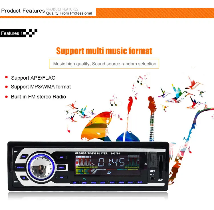 Kebidu 1Din автомобильный радиоприемник FM Bluetooth MP3 плеер Hands-free звонков автомобиля MP3 музыкальный плеер Поддержка 3,5 мм Джек SD карта флэш-накопитель AUX