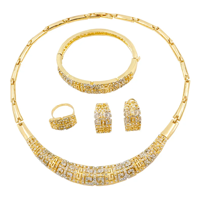 

Liffly Dubai Gold Jewelry Charm Bracelet Jewelry African Bridal Wedding Jewelry Set crystal Earrings Fashion Jewelry Accessories