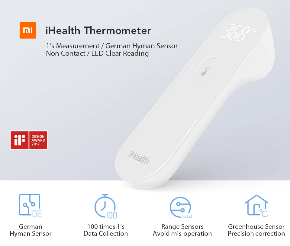 Original Xiaomi Mijia iHealth Thermometer LED Non Contact Digital Infrared Forehead Body Thermometer for Baby Kids Adults Elders (1)