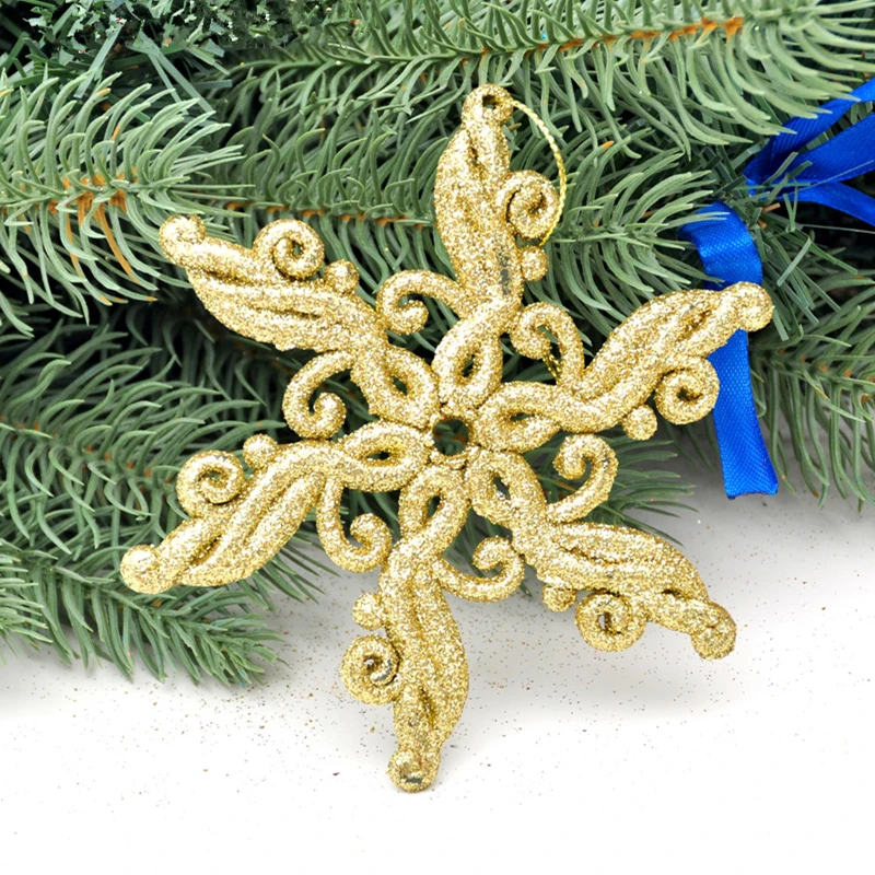 

1PC Gold powder 12CM Hollow plastic snowflake Christmas Tree Ornaments animal X-max tree hanging decorations for party gift