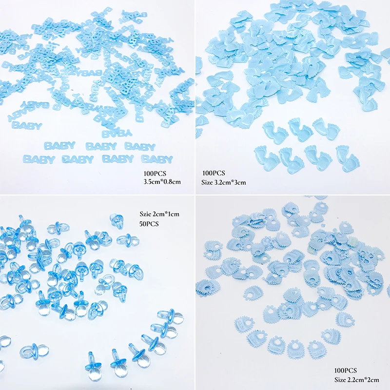 100 шт., украшение для детского душа, акриловые мини-соски, конфетти, голубой, розовый, на день рождения, на вечеринку, нагрудник для мальчиков и девочек, декор для детского душа