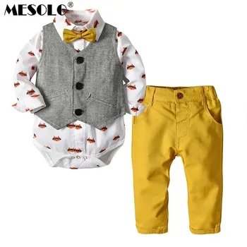 

MESOLO Baby boy gentleman three-piece suit Spring new Batman print haber shirt + vest + casual trouser suit