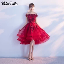 Винно-красные платья для выпускного вечера сексуальные платья с вырезом лодочкой и открытыми плечами Роскошные платья с цветочной аппликацией из тюля короткие платья для выпускного вечера размера плюс