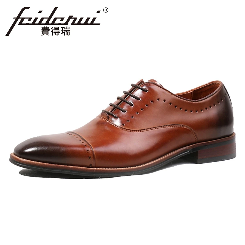 

New Arrival Genuine Leather Handmade Men's Office Oxfords Round Toe Carved Man Formal Dress Banquet Semi Brogue Shoes HQS130
