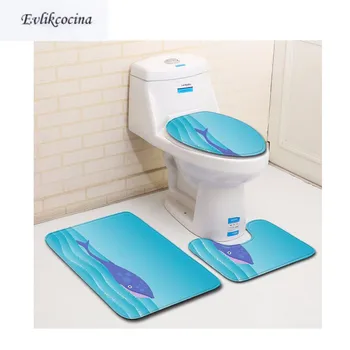 

Free Shipping 3pcs Blue Dolphins Banyo Bathroom Carpet Toilet U Type Bath Mat Set Non Slip Pad Tapis Salle De Bain Alfombra Bano