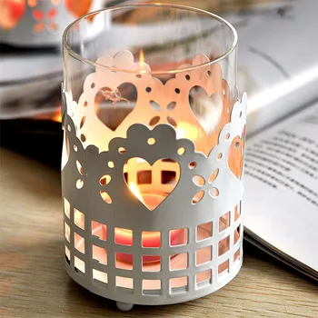 

10pcs Europe Romantic Wrought Iron Glass Candlestick Creative Garden Candle Holder White Candle Light Wedding Holiday Home Decor