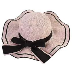Женская модная большая соломенная шляпа Bowknot флоппи Складная рулон УФ-защита пляжная шляпа пляжная кепка