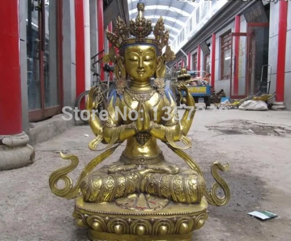 

shitou 00324 30 Inch"Tibet Folk temple Bronze Gild Four-armed Avalokitesvara Buddha Statue