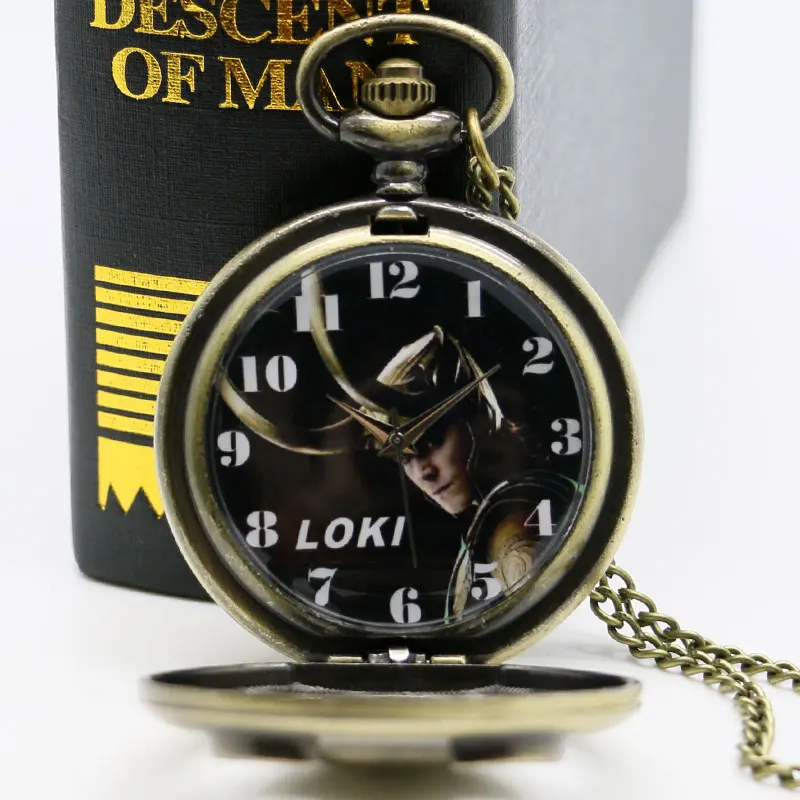 2018 Новое поступление Бронзовый Винтаж кулон карманные часы Relogio Локи де Bolso кварцевые часы с цепочки и ожерелья цепи