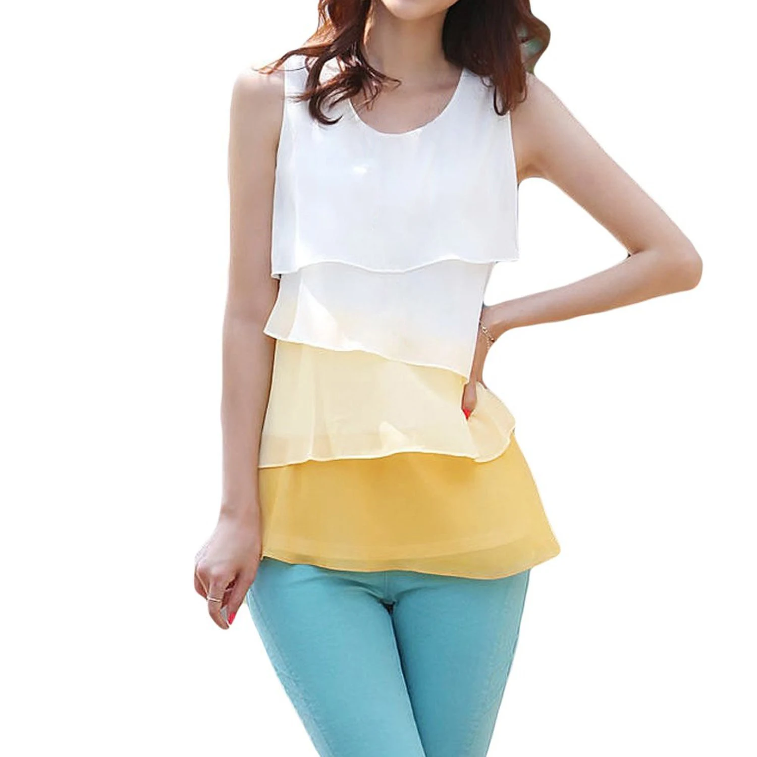 2017 NEW Cute font b Women b font Chiffon Tank Tops Cascading Ruffles Sleeveless font b