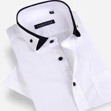 Мужская уникальная одноцветная рубашка с двойным воротником и коротким рукавом, с одним нагрудным карманом, умная Повседневная тонкая рубашка из чистого хлопка