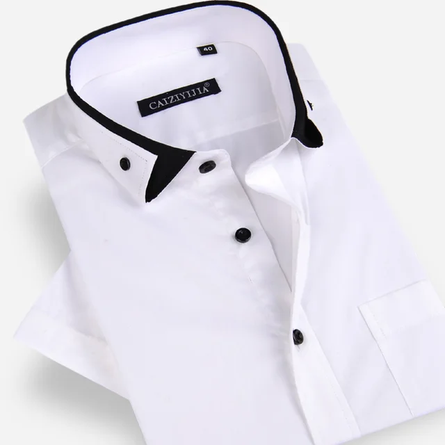 Men's Unique Double collar Short Sleeve Solid Dress Shirts with Single