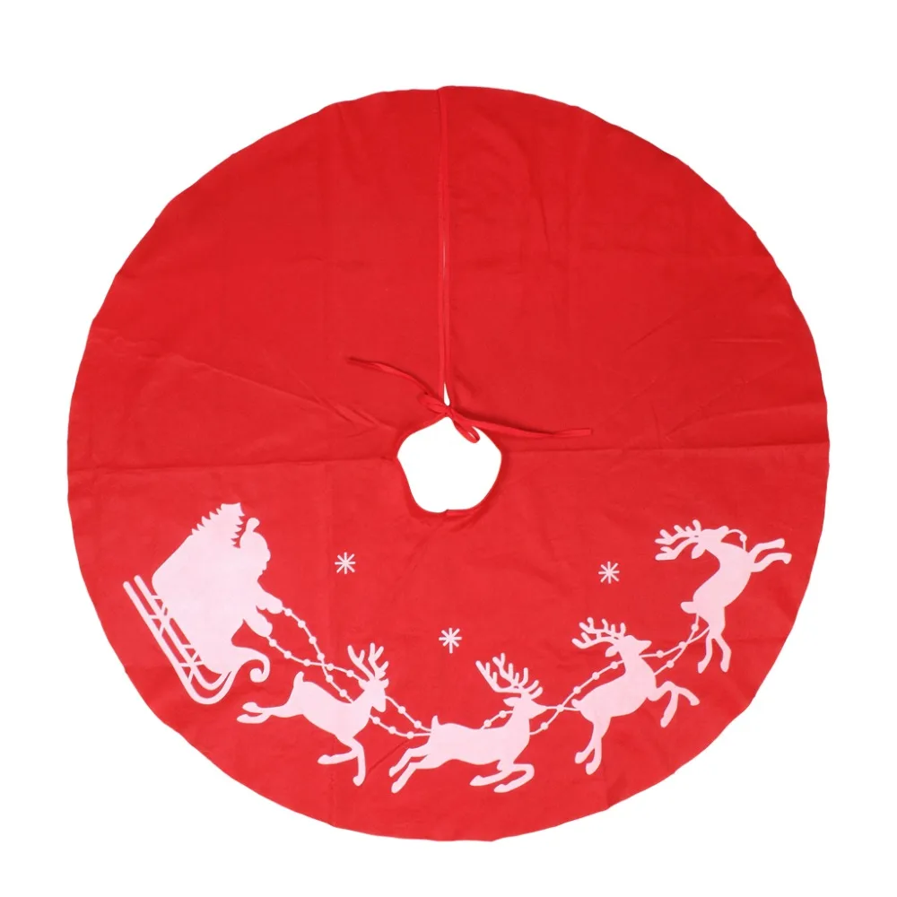 Christmas Tree Skirt Decorative Cover With Xmas Elk Red Round Fabric Mat For Tree Decoration 39 inch (3)